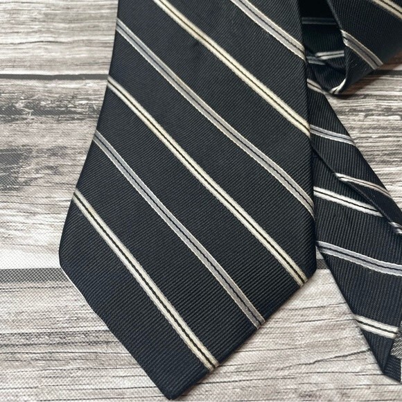 Nordstrom Mens Black White Grey Gray Diagonal Stripe Patterned Silk Tie One Size - Picture 3 of 7
